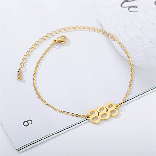 PAMTIER Angel Number Ankle Bracelet for Women Adjustable Chain | Stainless Steel, Dainty Simple Numerology Jewelry Gift - color: 5.5+2.8inch, Gold 888