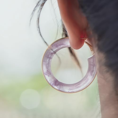 Chunky Gold Resin Hoop Earrings Leverback Statement Huggie Hoops Dangle Drop Dressy Earring Prom Festival Vacation Jewelry for Women - color: Purple, size: Hoop