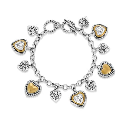 Two Tone Heart Charm Bracelet for Women, Adjustable Cute Bracelets with Heart/Clover Charms, Trendy Love Bracelet for Daily Wear Mixed Metal Jewelry Valentines Day Gift - style: Heart