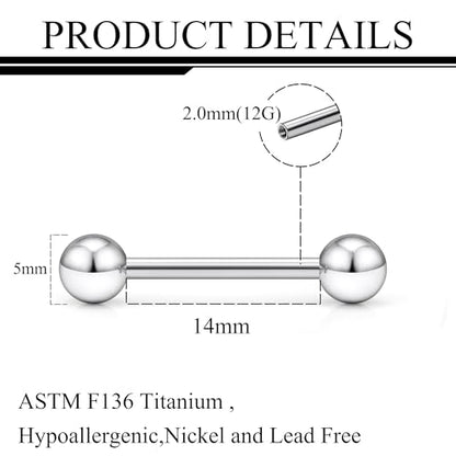 Ruifan Grade 23 Titanium Internally Threaded Nipple Piercing Jewelry Barbell Ring PA Tongue Rings Nipple Straight Body Piercing Jewelry for Women Men 16G 14G 12G 8G 6G 4G 2G - size: 12GA - 9/16" (14mm)