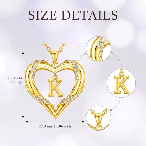 Midari 18K Gold Initial Letter Necklace for Women 18K Gold Initial Heart Capital Monogram Necklace for Mom Wife Alphabets from A-Z - color: K