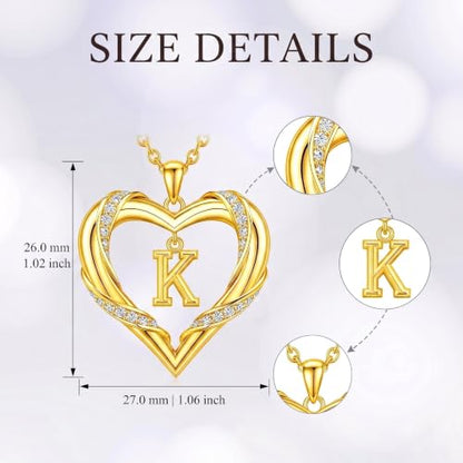 Midari 18K Gold Initial Letter Necklace for Women 18K Gold Initial Heart Capital Monogram Necklace for Mom Wife Alphabets from A-Z - color: K
