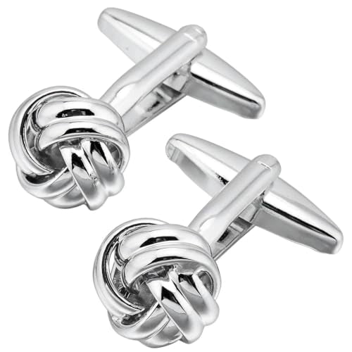Knot Cufflinks in Gift Box Cuff Links for Men Lady Daily Wear Shirt | Men's Women Cufflink Set Jewelry for Wedding Party Prom Office Formal or Casual Business Tuxedo Dress, Easy to Put on - style: Silver Tone Knot