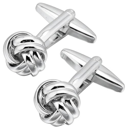 Knot Cufflinks in Gift Box Cuff Links for Men Lady Daily Wear Shirt | Men's Women Cufflink Set Jewelry for Wedding Party Prom Office Formal or Casual Business Tuxedo Dress, Easy to Put on - style: Silver Tone Knot