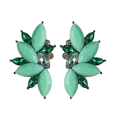 80s Funky Punk Rock Spiky Starburst Angel Wings Oversized Colorful Stones Studded Candy Cluster Women Statement Stud Earrings - color: Mint Green