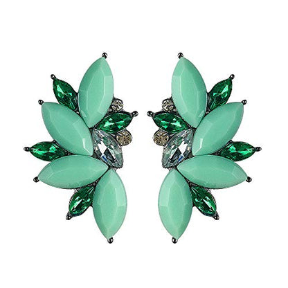 80s Funky Punk Rock Spiky Starburst Angel Wings Oversized Colorful Stones Studded Candy Cluster Women Statement Stud Earrings - color: Mint Green