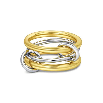 TLY Stackable Gold Rings for Women Interlocking Ring Stack Set non tarnish | 18K Gold Silver Plated Mixed Metal Statement Rings Waterproof Cubic Zirconia Fashion Connected Band Thumb Ring Size 4-11 - color: 02.Solarium set (two gold rings)