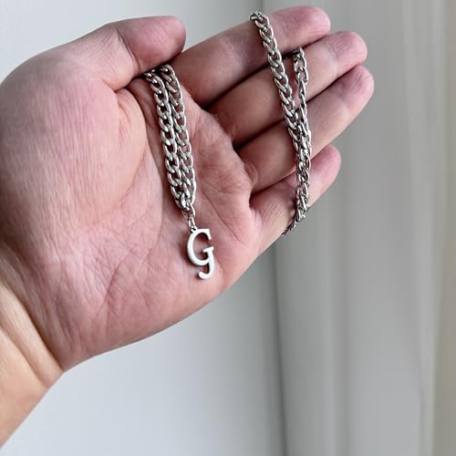 Stainless Steel Initial A-Z Necklace for Men Women,Cuban Chain,Titanium Steel Initial Letter Pendant Charm Necklaces Accessories Jewelry for Woman Man,21 Inch Chain - color: G