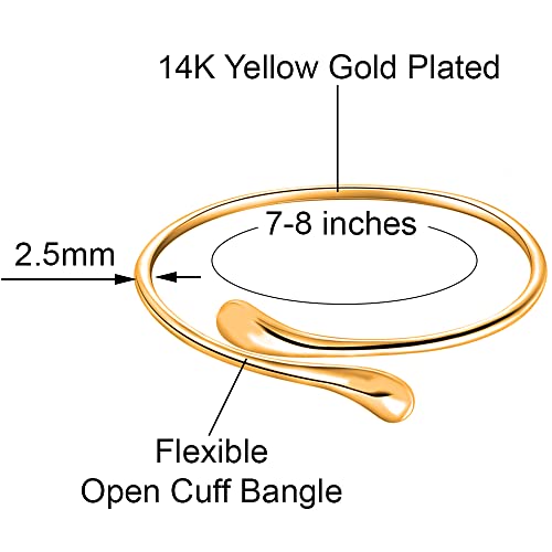 Savlano 14K Gold Plated Double Teardrop Open Cuff Bangle -7-8” Inch Flexible Bangle Bracelet Comes With Gift Box for Women - color: Yellow Gold
