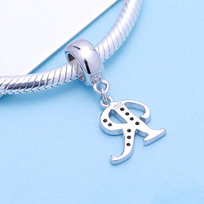 925 Sterling Silver Letter Charms Fits Pandora Bracelets, Gift for Women | A-Z Alphabet Initial Charm with CZ,Great gift for Christmas, Valentine's Day, Mother's Day. - color: R