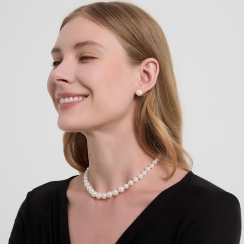 Pearl Necklace and Earring Set for Women Costume Jewelry Set | Elegant Outfit Matching, Wedding Bridesmaid Prom Gifts - style: White 18 inches