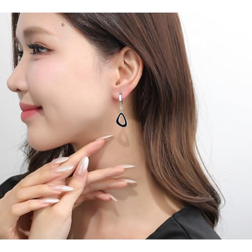 Fashion Huggie Hoop Earrings for Women Teens White Gold Cubic Zirconia Love Heart Hoops Polygonal Exaggerated Geometric Drop Dangle Earrings Black And White Squares Minimalist Everyday Jewelry Gifts - style: Round