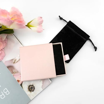 Quacc Small Jewelry Gift Box and Velvet Bag, Necklace Bracelet Earring Cardboard Organizer Square Jewellery Gift Box Pendent Storage Case for Birthday Xmas Christmas Wrapping (Pink) - color: Pink