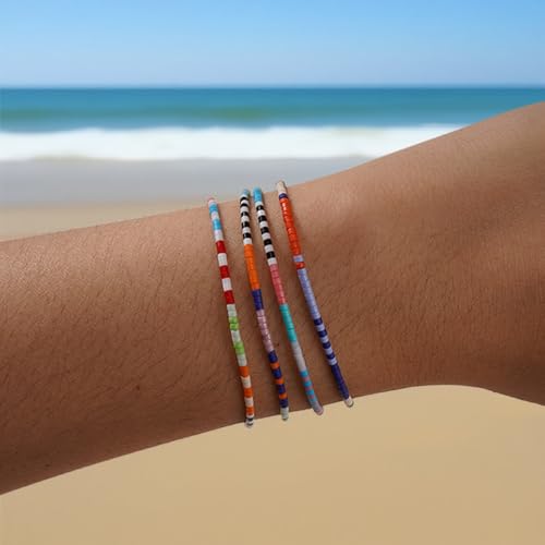 Stack Seed Beaded Bracelets Rope String Set For Women, Handmade Romantic Adjustable Braided Jewelry, Summer Beach Party Friendship Gift - color: Sag Cap Pis Aqu