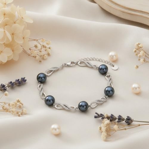 Pearl Bracelet 18K White Gold Plated Infinity Bracelet Jewelry for Women - color: black