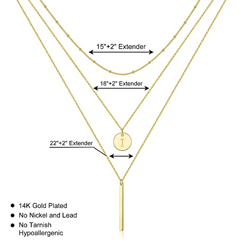 Initial Layered Necklaces for Women, 14K-Gold-Plated Coin Letter Necklace Bar Stacking Layer Necklace Multi Bar Layering Y-Necklaces Jewelry for Women - color: 14K-Gold-Plated, style: I