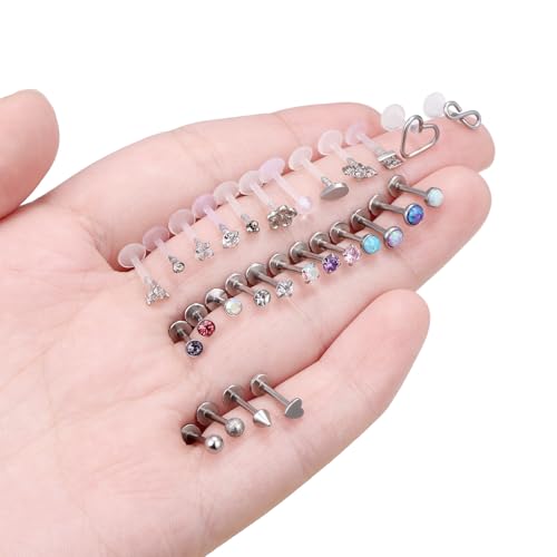 Vsnnsns 16G Lip Rings Stainless Steel Tragus Helix Conch Piercing Jewelry Snake Bite Piercing Monroe Lip Rings Labret Medusa Cartilage Lobe Earrings Studs Piercing Jewelry 6MM 8MM 10MM Silver 28PCS - style: 16G, 8MM