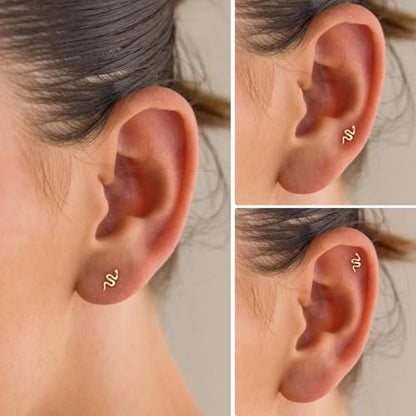 Stud Earrings for Women- 14K Gold/White Gold Plated/Black Bow Dragon Softball Snake Bat Stud Earrings - color: Tiny Snake