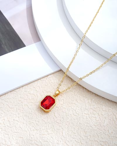 Gold Layered Necklaces for Women, 18k Gold Plated Crystal Necklace Paperclip Choker Emerald Green Jewelry for Women Gifts - color: Big Red