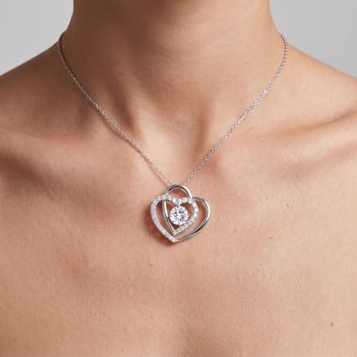 Double Heart Pendant Necklace (Women's Style), 2-Carat Moissanite Heart-Shaped Necklace, 18K white gold plating moissanite pendant Anniversary Birthday Gifts for Women, Jewelry Gift for Her Wife Girlfriend - size: 2-Carat white gold