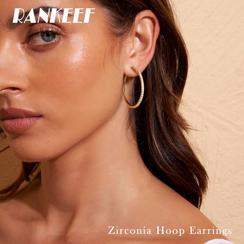 RANKEEF Gold/Silver Hoops Earrings For Women Hypoallergenic | S925 Silver Hoop Earings Lightweight Gold Hoops Gold Rhinestone Earring With Cubic Zirconia 20/30/40mm - color: Gold-30mm
