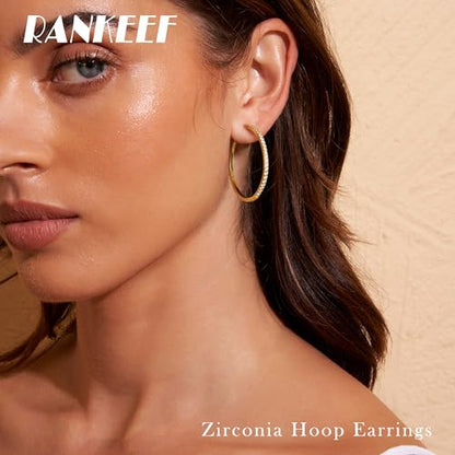 RANKEEF Gold/Silver Hoops Earrings For Women Hypoallergenic | S925 Silver Hoop Earings Lightweight Gold Hoops Gold Rhinestone Earring With Cubic Zirconia 20/30/40mm - color: Gold-30mm