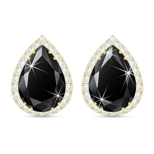 Linawe Women Stud Earrings, Teardrop Diamond Moissanite Cubic Zirconia Earrings Studs Rhinestone Jewelry Gold/Silver/Rose Gold - color: Gold,Blk