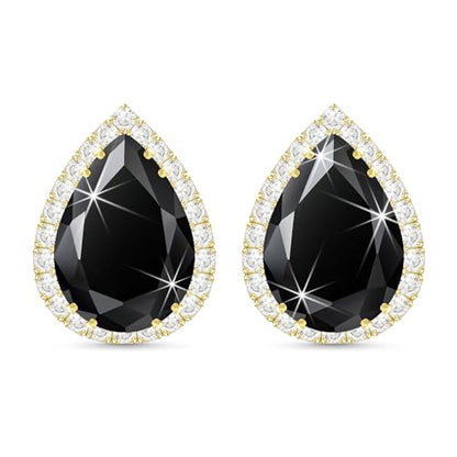 Linawe Women Stud Earrings, Teardrop Diamond Moissanite Cubic Zirconia Earrings Studs Rhinestone Jewelry Gold/Silver/Rose Gold - color: Gold,Blk