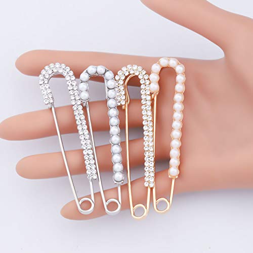 MYOPSARK 4 Pieces Sweater Shawl Clips Faux Pearl Brooch Pins Shirts Dresses Cardigan Collar Clip Safety Pin For Women