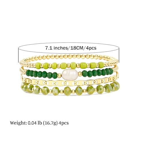 Badu Gold Beaded Bracelets for Women Boho Crystal Multiple Layered Stackable Wrap Bangle Set Paperclip Chain Trendy Jewelry - color: Gold-green