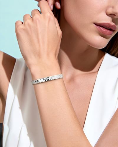 Hammered Texture Bracelet for Women - Maximum 8 inches Adjustable Cuff Bangle, Elegant Boho Chic Jewelry Silver & Gold - color: Silver-B