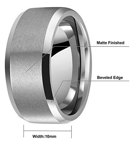 6mm 8mm 10mm Black Tungsten Wedding Band Ring Men Women Matte Finish Beveled Edges Comfort Fit Size 5 To 17 - color: Silver 10mm