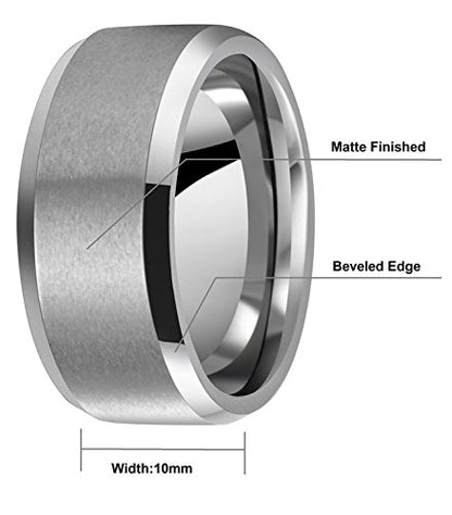 6mm 8mm 10mm Black Tungsten Wedding Band Ring Men Women Matte Finish Beveled Edges Comfort Fit Size 5 To 17 - color: Silver 10mm