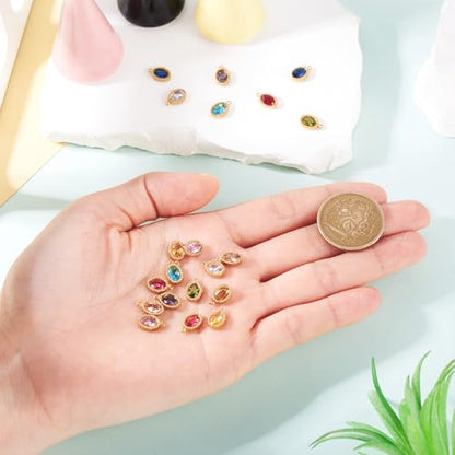 Beadthoven 20Pcs 18K Gold Plated Rhinestone Charms Pendants Small Crystal Oval Charms Faceted Glass Cubic Zirconia Birthstone Charm for DIY Necklace Bracelet Earring Jewelry Making Crafts - color: Oval Faceted