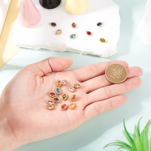 Pandahall 20Pcs 18K Gold Plated Stainless Steel Rhinestone Pendants Small Crystal Oval Charms Faceted Glass Cubic Zirconia Charm for DIY Necklace Bracelet Earring Craft