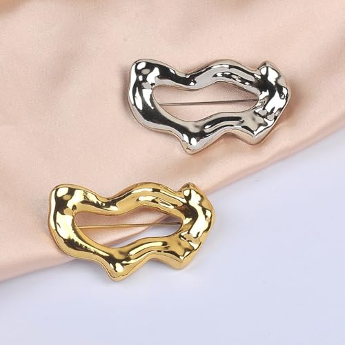 Geometric Teardrop Brooch for Women Gold Silver Statement Metal Brooch Pins Chunky Irregular Round Lapel Pin Coat Sweater Scarves Shawl Brooches Fashion Wedding Party Prom Jewelry - color: silver wave