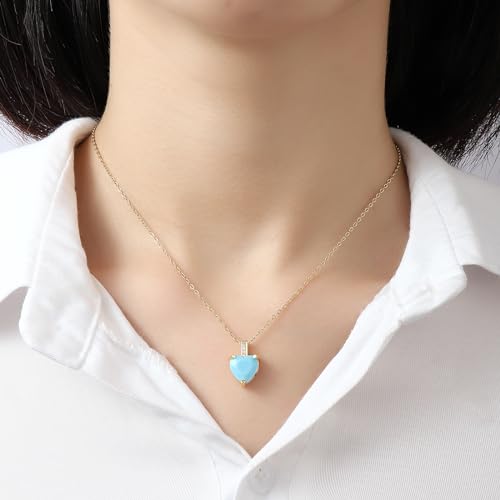 Heart Birthstone Necklace for Women, 14K Gold Plated Birthstone Pendant Necklace Cubic Zirconia Diamond Necklace Dainty Gold Necklace Birthday Gifts for Women Girls - color: 12. December(Turquoise)