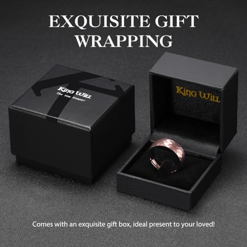King Will Men's Tungsten Carbide Wedding Ring Hammered Groove Wedding Band Mens Two Tone Engagement Ring for Men and Women Matte Brushed Finish Comfort Fit - color: Brown 8mm