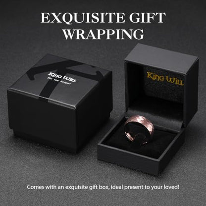 King Will Men's Tungsten Carbide Wedding Ring Hammered Groove Wedding Band Mens Two Tone Engagement Ring for Men and Women Matte Brushed Finish Comfort Fit - color: Brown 8mm