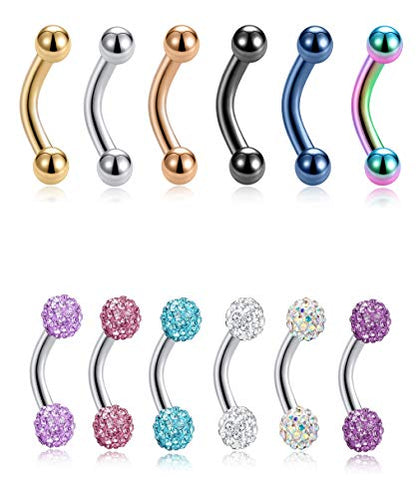6-8-12PCS 14G 6-10mm Short Bar Tiny Heart Butterfly Evil Eye Devil Heart Snake Skull CZ Skull hand with Gem ball Stainless Steel Belly Button Rings Navel Rings for Women Barbell Eyebrow Body Piercing Jewelry - color: A:12pcs
