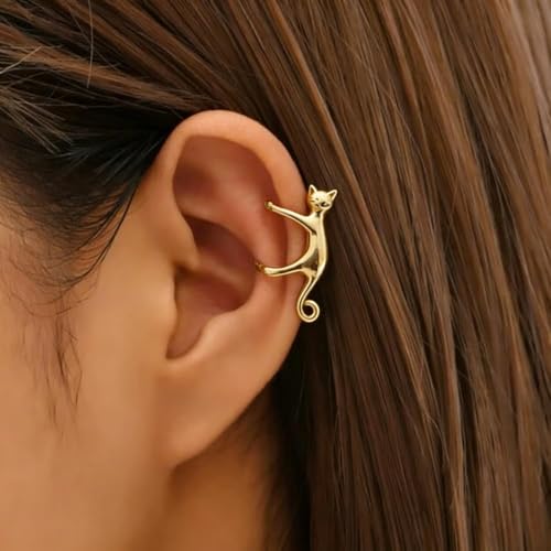 Sterling Cat Ear Cuff for Women, Cute No Piercing Cat Climber Earrings, Dainty Animal Crawler Cartilage Gifts - color: gold