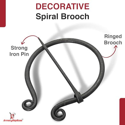 Armory Replicas™ Hand-Forged Viking & Celtic Cloak Pin Brooch – Medieval Fibula for Costumes, Reenactments, Cosplay & Historical Dress Accessories - style: Simple Swirl Ring