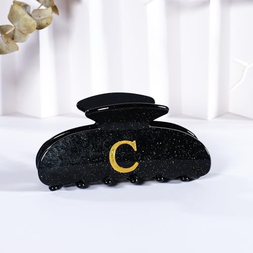 LILIE&WHITE Acrylic Letter Hair Clips For Women Stylish C Monogram Hair Claw Alphabet Hair Clip Fashion Glitter Claw Clips Elegant And Durable Hair Accessory Large Hair Clips Black C - color: B-HC22539C