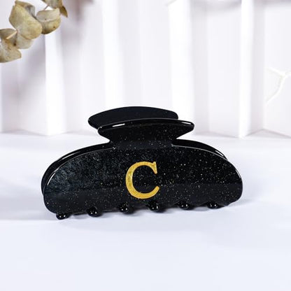 LILIE&WHITE Acrylic Letter Hair Clips For Women Stylish C Monogram Hair Claw Alphabet Hair Clip Fashion Glitter Claw Clips Elegant And Durable Hair Accessory Large Hair Clips Black C - color: B-HC22539C
