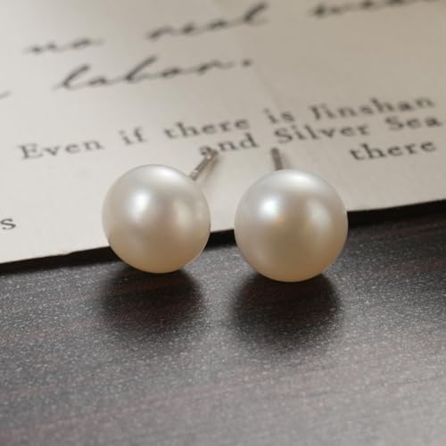 Valentine Gifts for Women Teen Girls, Small Round White Pearl Earrings,Handpicked AAAA Freshwater Pearl 4~7mm,Sterling Silver Stud Hypoallergenic Earrings For Women