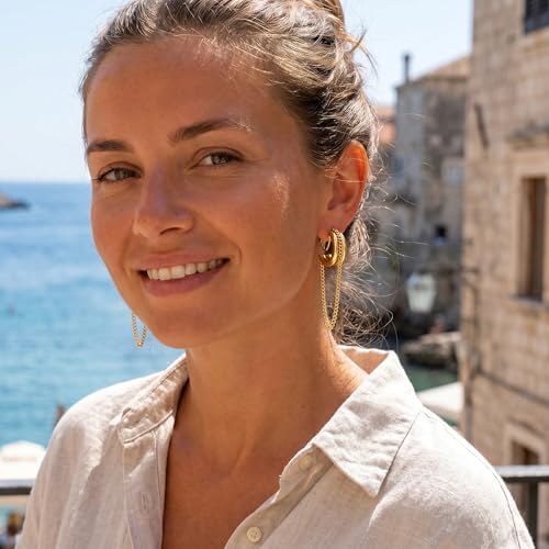 Gold Silver Trendy Clip On Dangle Earrings for Women | Clip On Drop Earrings, Tassel Chain Hoop Earrings, Non Piercing, Fashion Jewelry Gifts - color: A Clip-Gold