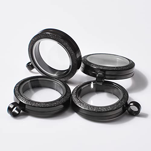 WANDIC Photo Charms, Set of 4 Matte Stainless Steel Round Memory Locket Pendant Bridal Wedding Bouquet Charms for Photo or Wedding, 25mm - color: 4pcs-gun Black Matte