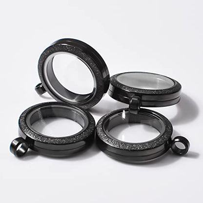 WANDIC Photo Charms, Set of 4 Matte Stainless Steel Round Memory Locket Pendant Bridal Wedding Bouquet Charms for Photo or Wedding, 25mm - color: 4pcs-gun Black Matte