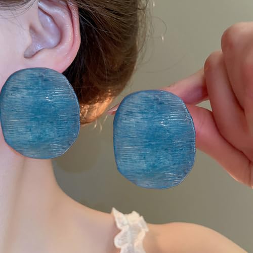Trendy Resin Acrylic Statement Earrings for Women Chunky Geometric Round Drop Stud Styles Fashionable Modern Lightweight Dangle Earring Set - color: B:Blue