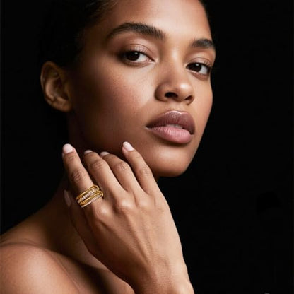 14K Gold Plated Interlocked Stackable Rings for Women Non Tarnish,Gold and Silver Cubic Zirconia Statement Rings Set,Mixed Metals Ring Two-Toned Connected Bands Stacking Jewelry - color: 2*silver rings & 2*gold rings